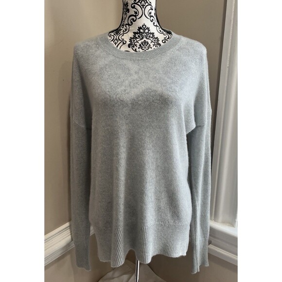 Magaschoni Blue Cashmere Boat Neck Split Hem Sweater Women M Quiet Luxury - Picture 1 of 12